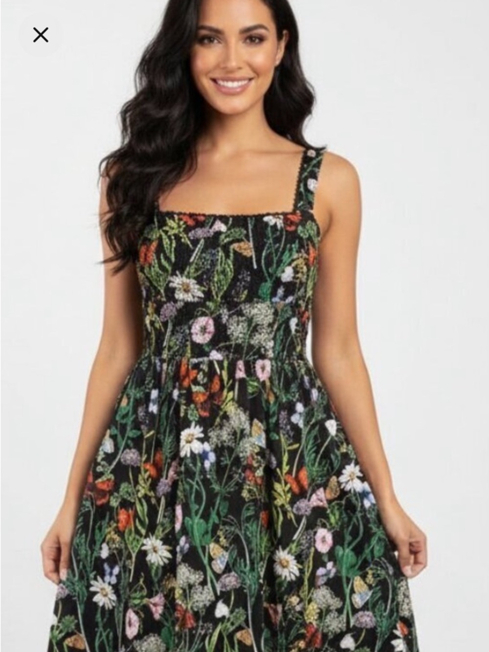 Avec Les Filles botanical butterfly midi corset black cotton flare dress size 6